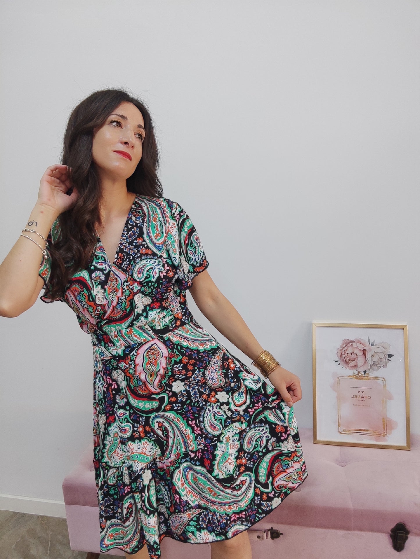 VESTIDO CRUZADO CACHEMIR NEGRO