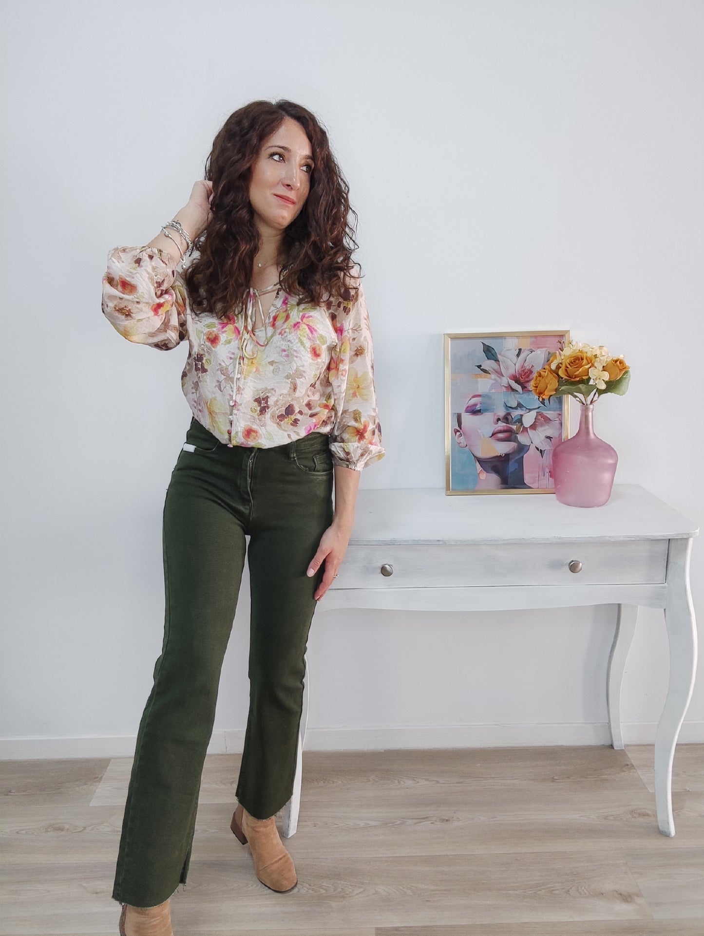 Jeans flare verde bosque