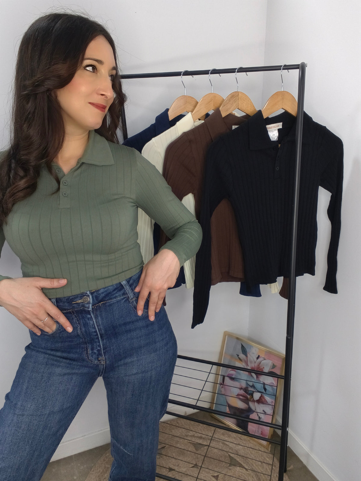 Jersey canalé cuello polo