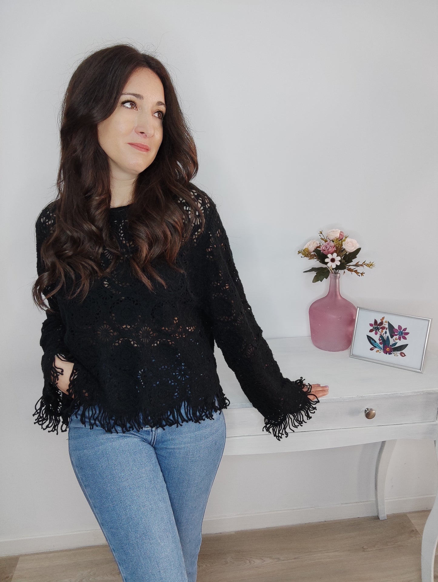 SUÉTER CROCHET NEGRO
