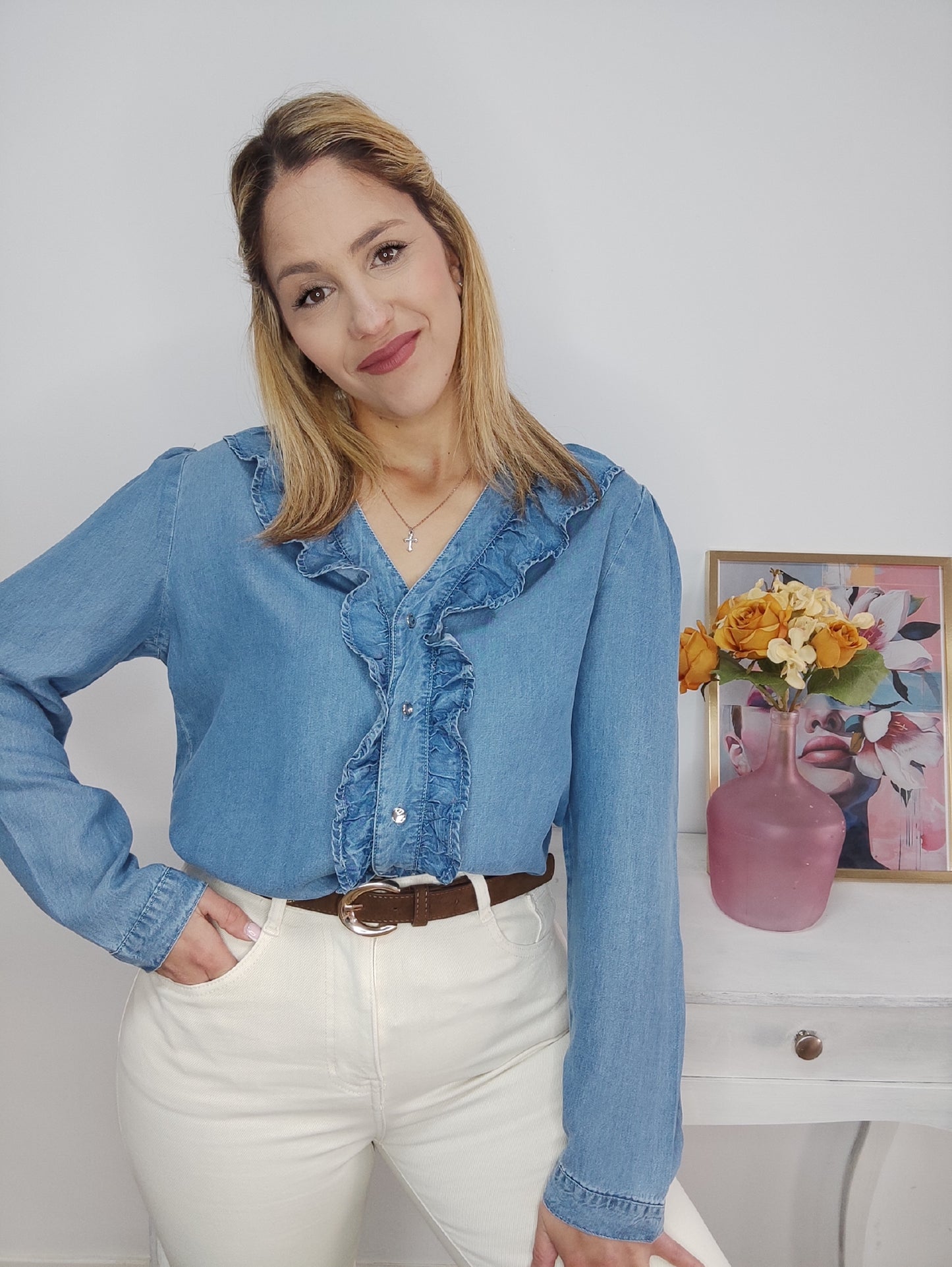 Camisa denim volantes