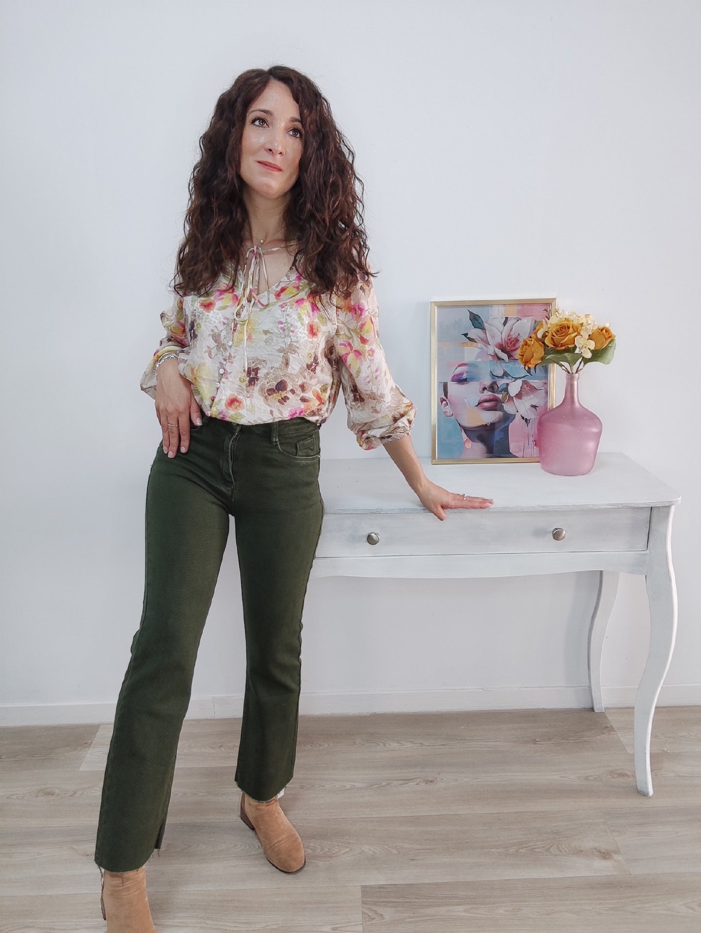 Jeans flare verde bosque