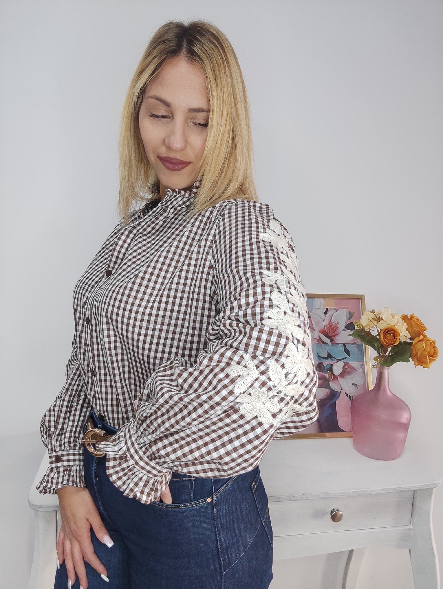 Camisa bordada vichy