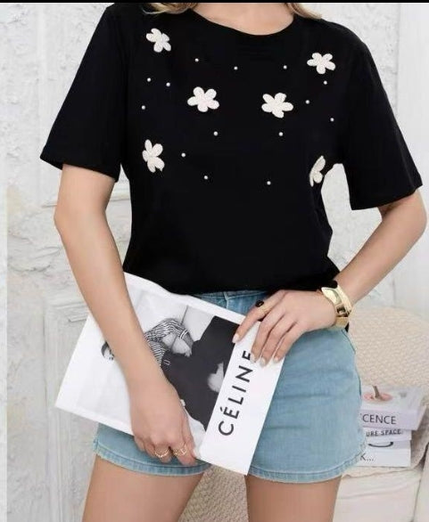 CAMISETA APLIQUE FLORES CROCHET