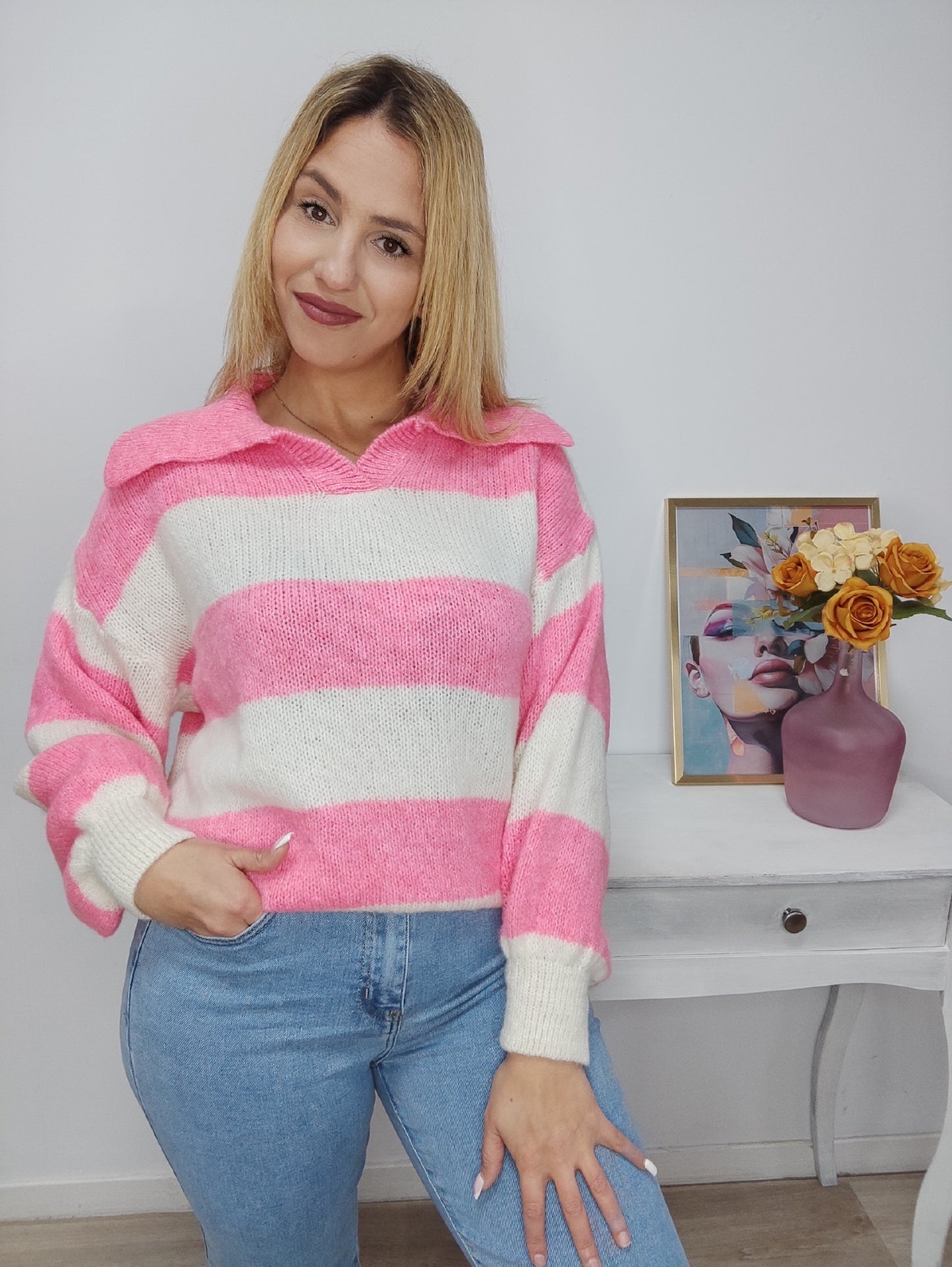 Jersey cuello polo rosa