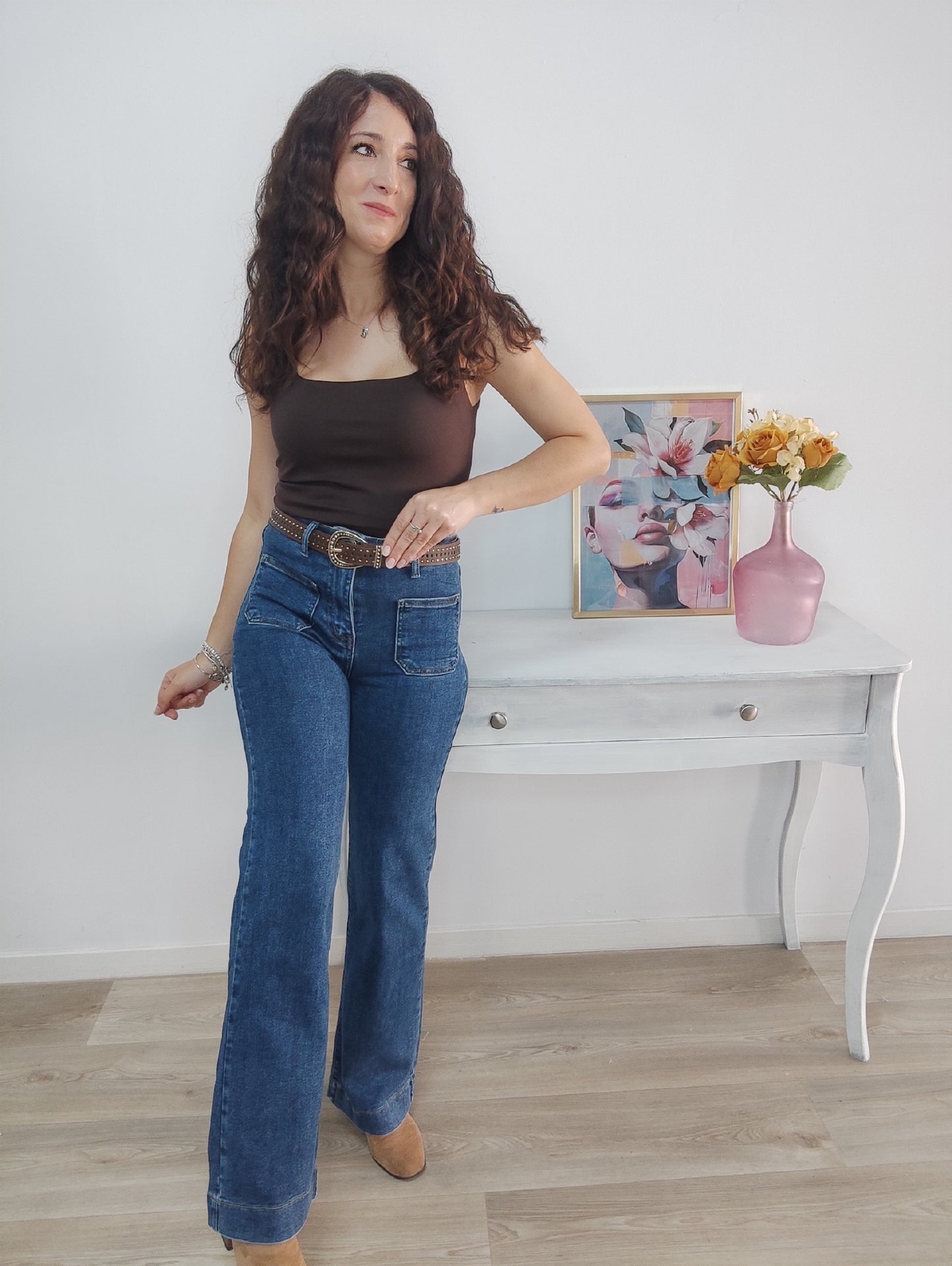 Jeans wide leg bolsillos