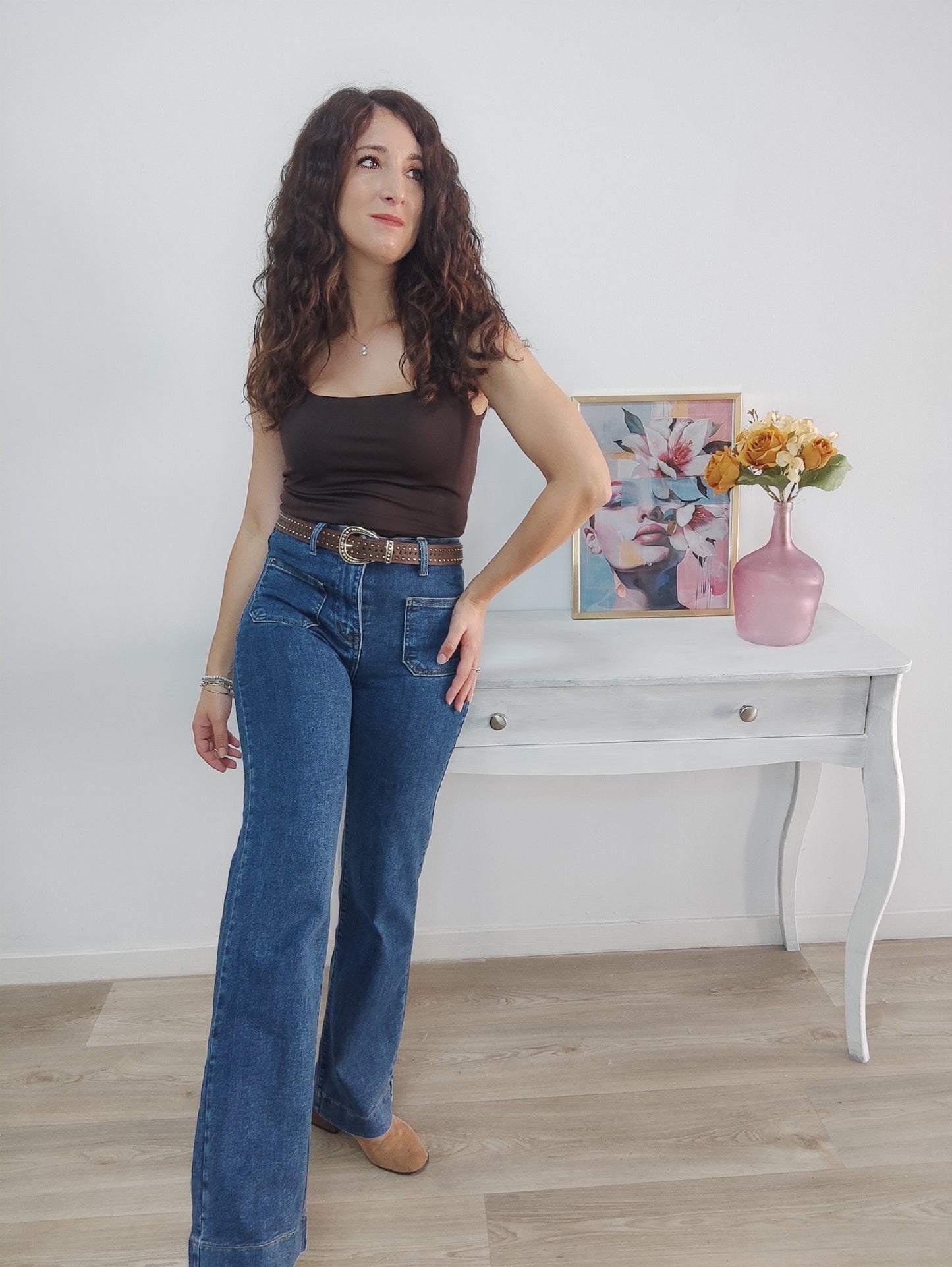 Jeans wide leg bolsillos