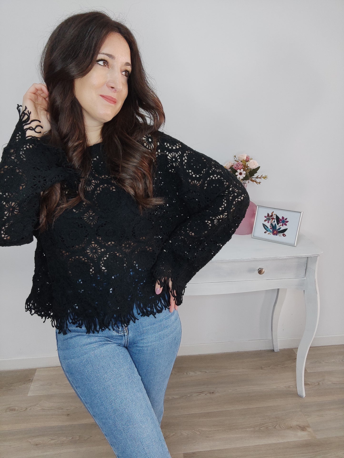 SUÉTER CROCHET NEGRO