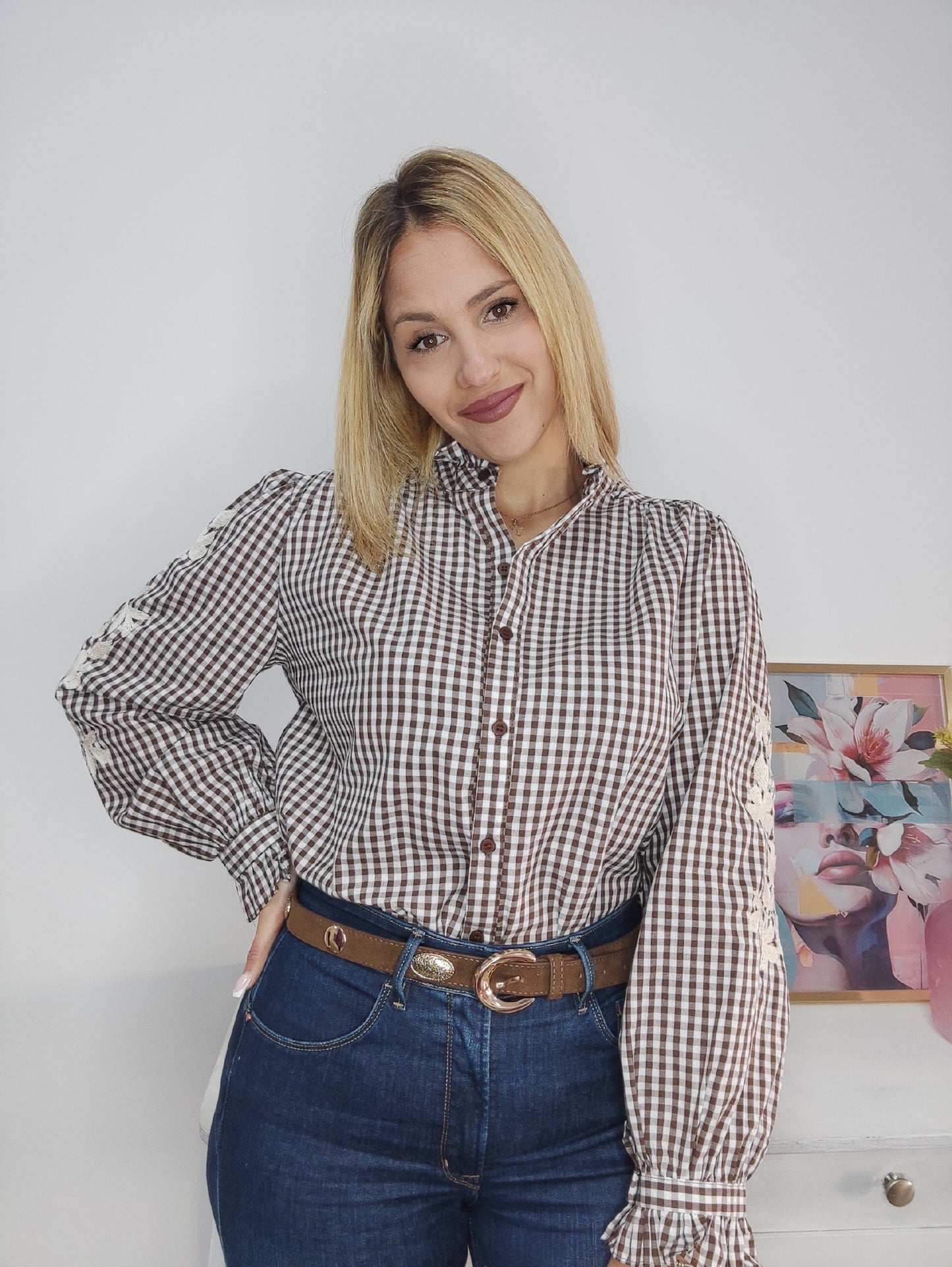 Camisa bordada vichy