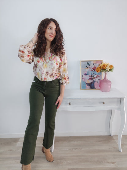 Jeans flare verde bosque