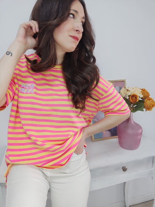 Camiseta Bon jour rayas