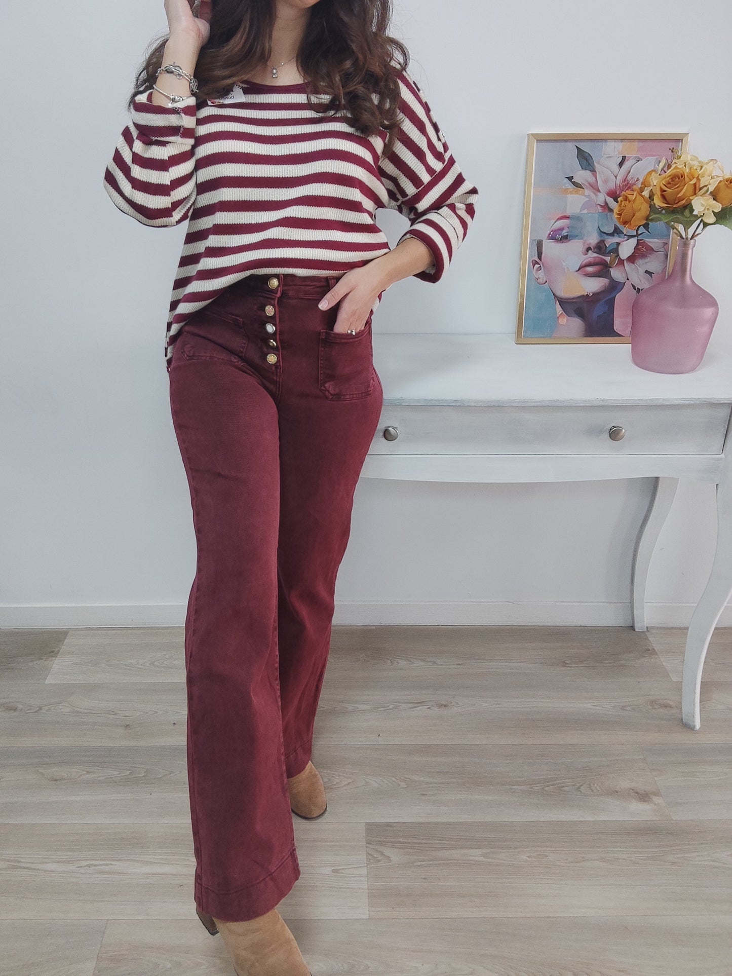 Vaquero wide leg burdeos