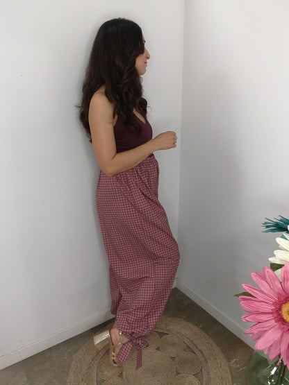 Pantalón Lazo Cuadros Burdeos