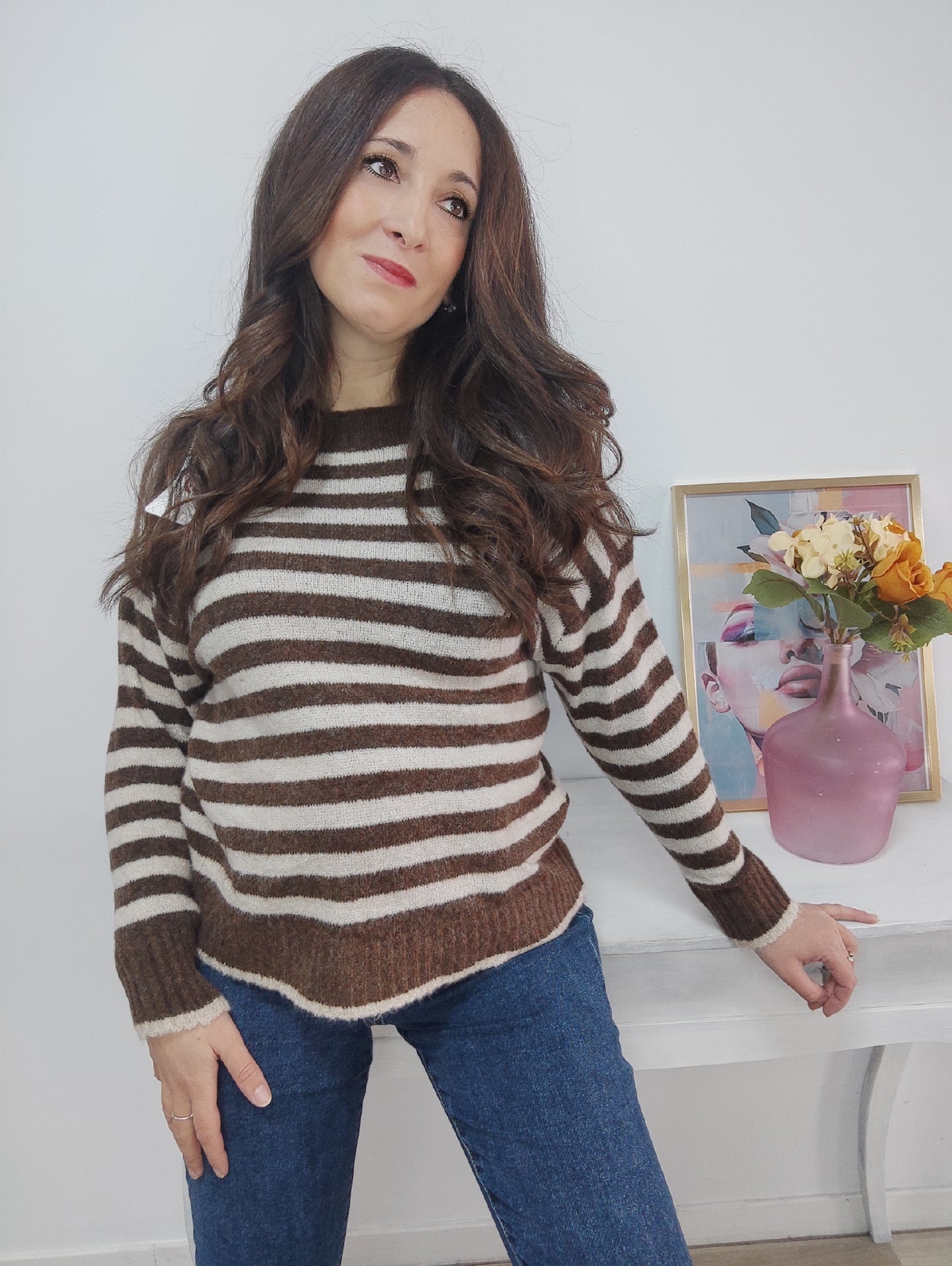 Jersey Roma rayas choco+beig