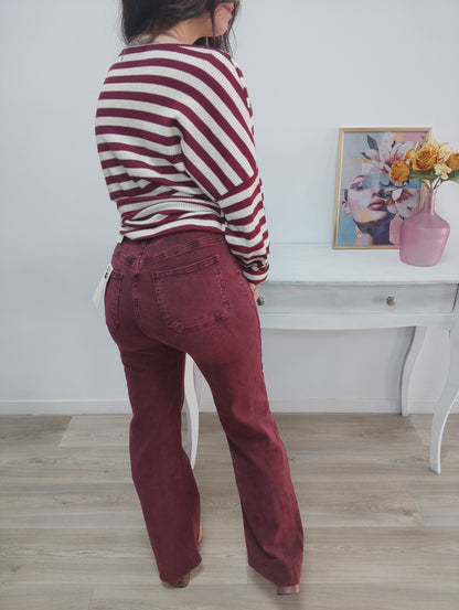 Vaquero wide leg burdeos