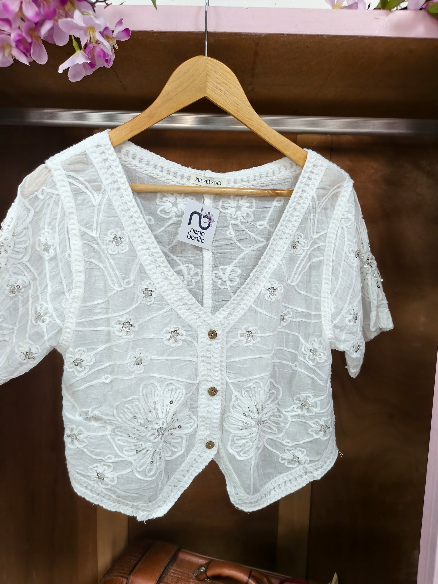 Chaqueta Flor Joya Blanca
