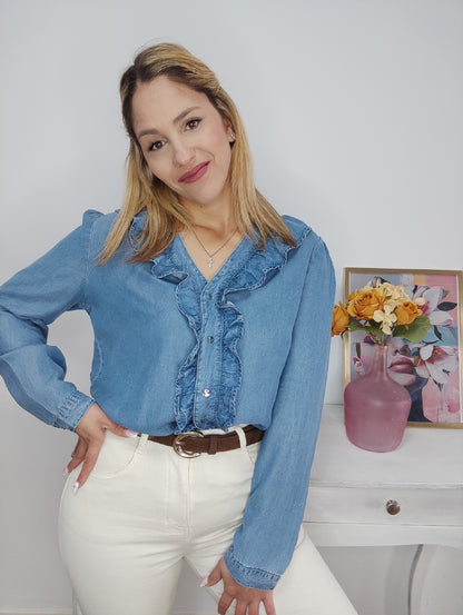 Camisa denim volantes