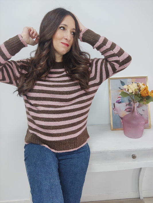 Jersey Roma rayas choco+rosa