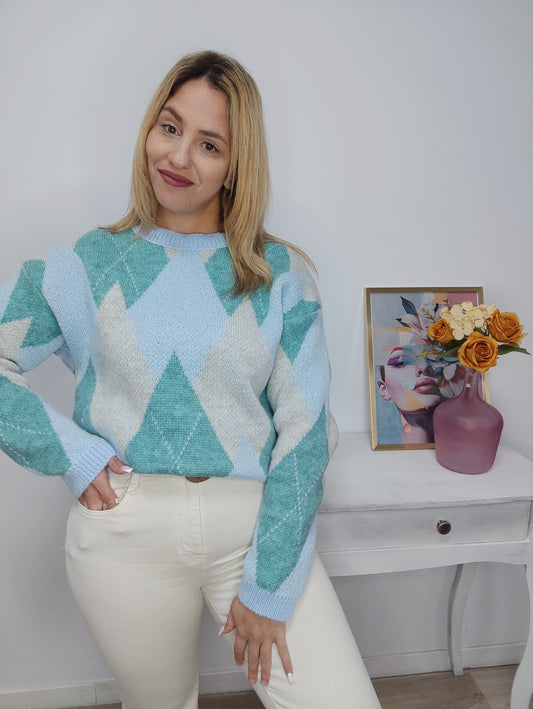 Jersey Rombos turquesa + beig