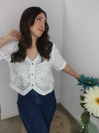Chaqueta Flor Joya Blanca
