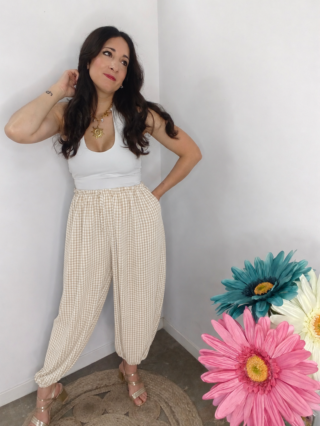 Pantalón Vichy Beig