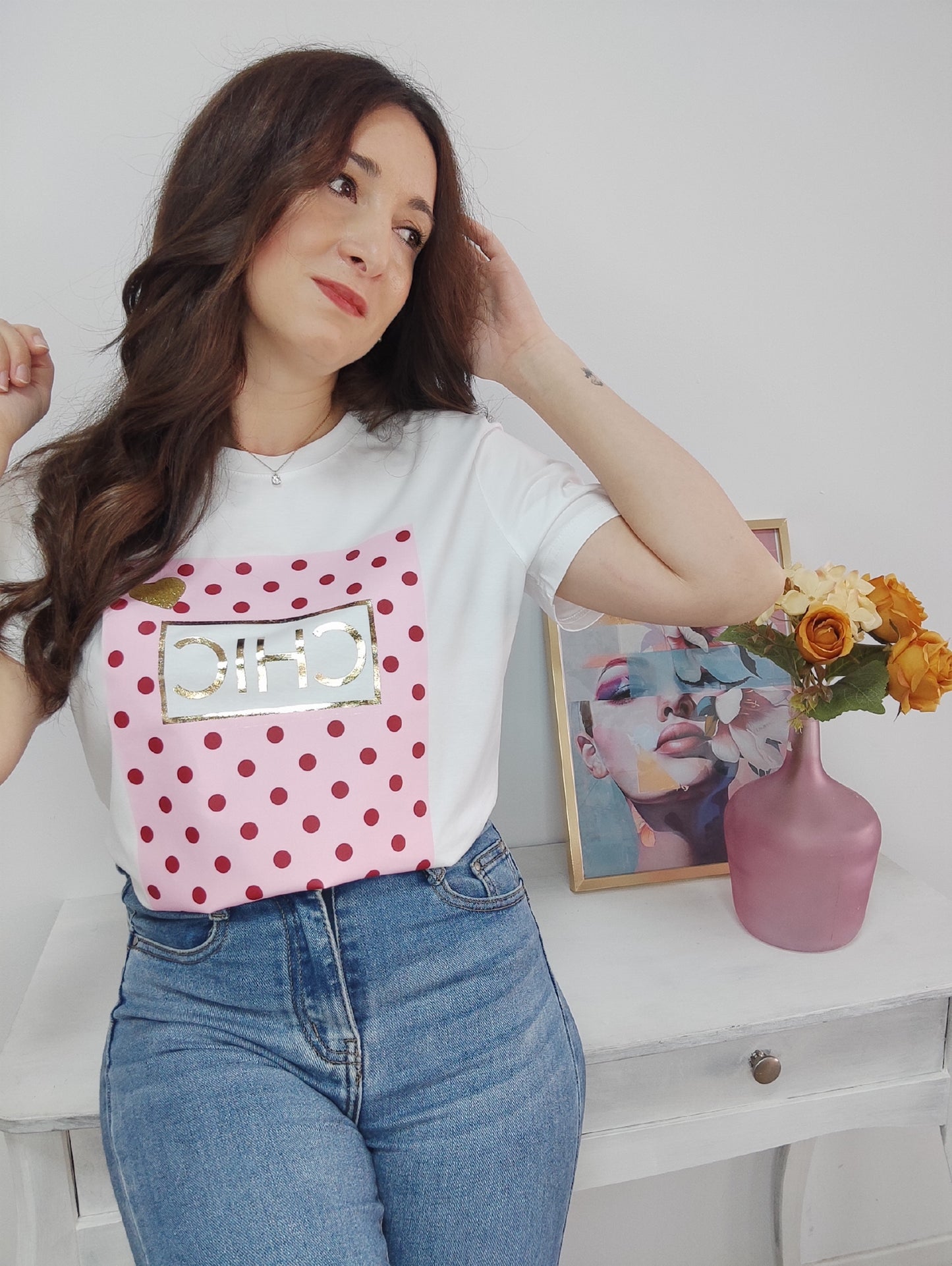 Camiseta Chic Lunares Rosa