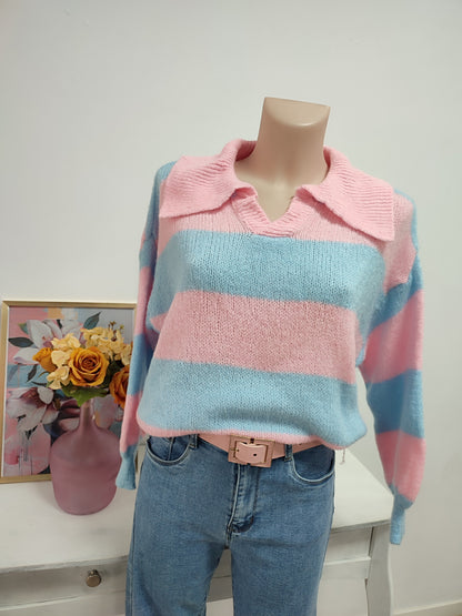 Jersey cuello polo celeste