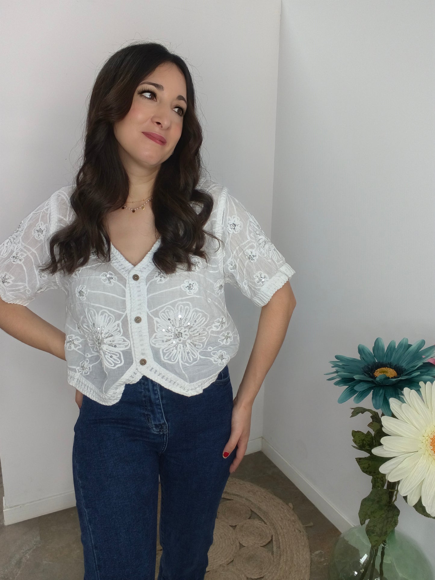 Chaqueta Flor Joya Blanca