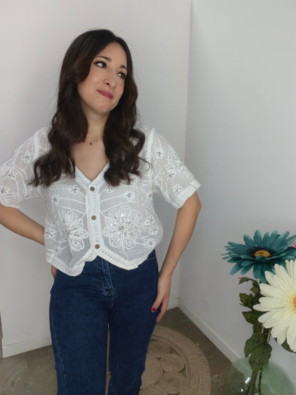 Chaqueta Flor Joya Blanca