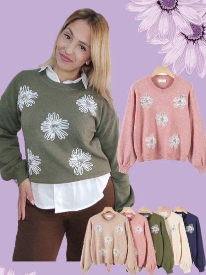 Jersey flor strass + colores
