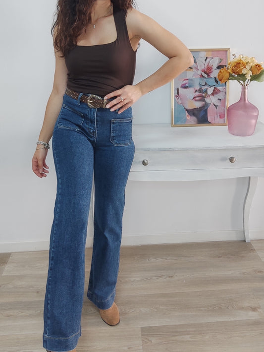 Jeans wide leg bolsillos