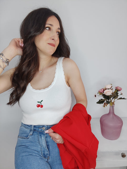 CAMISETA CEREZAS BLANCA