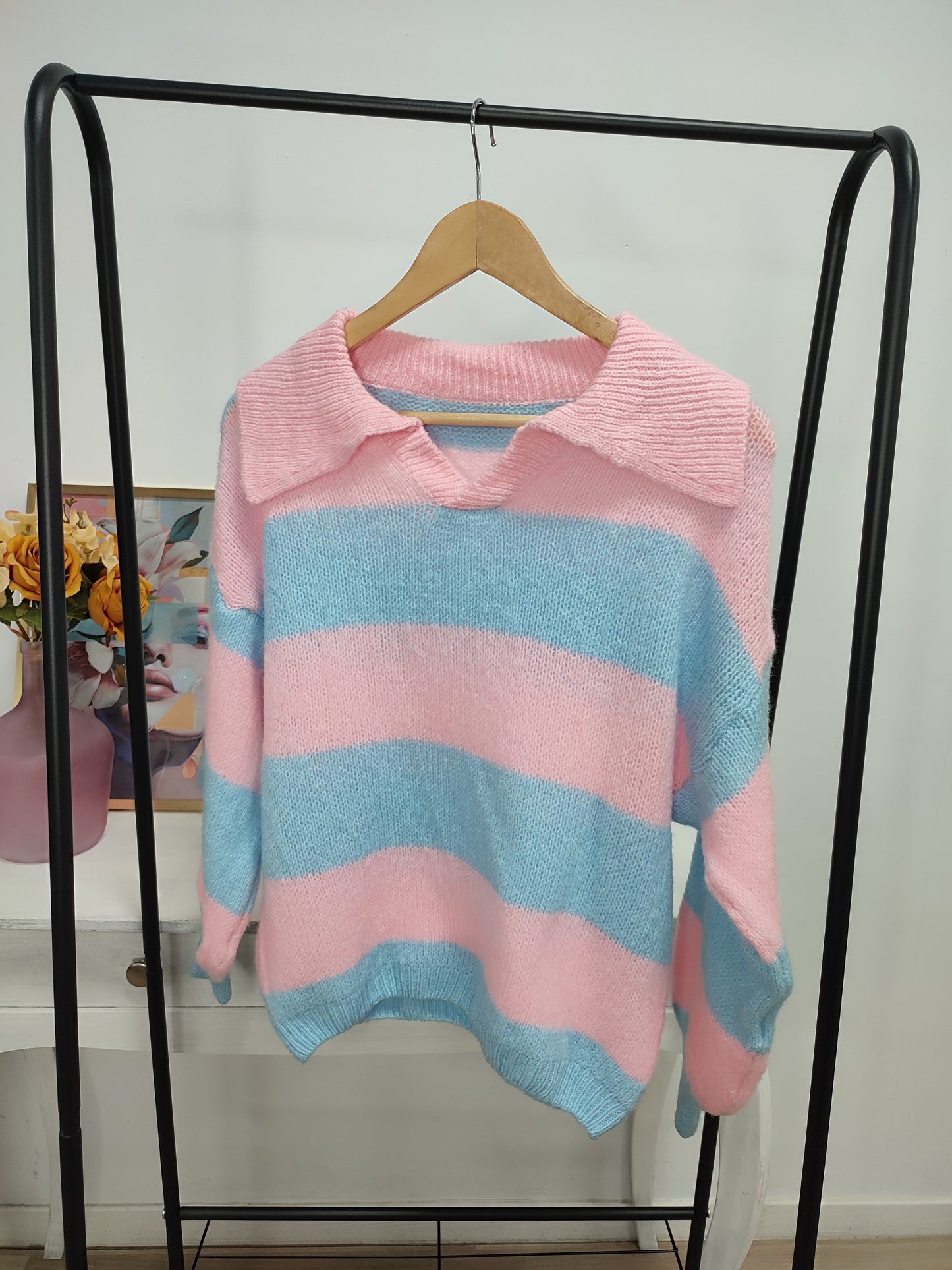 Jersey cuello polo celeste