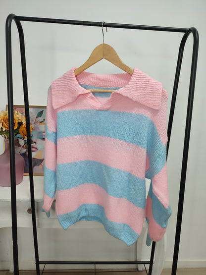 Jersey cuello polo celeste