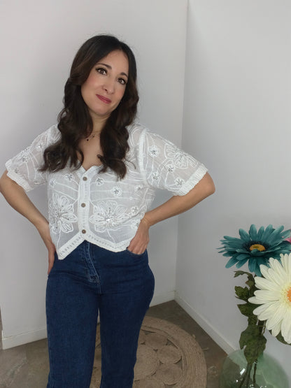 Chaqueta Flor Joya Blanca