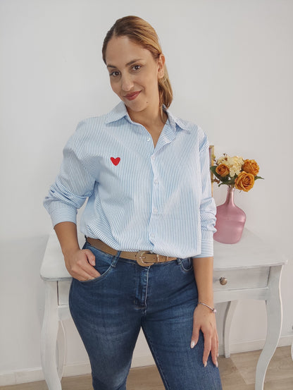 Camisa rayas Oxford corazón