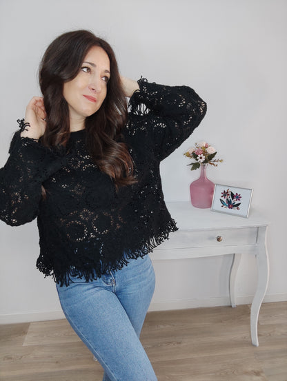 SUÉTER CROCHET NEGRO