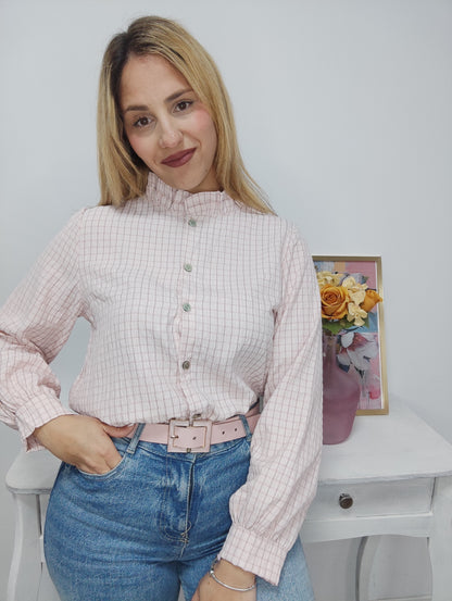 Camisa cuadros rosa bebé
