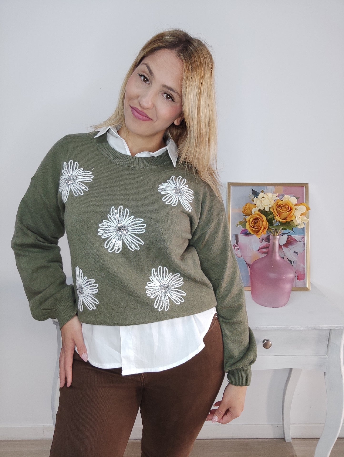 Jersey flor strass + colores