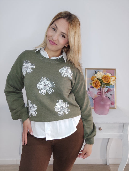 Jersey flor strass + colores