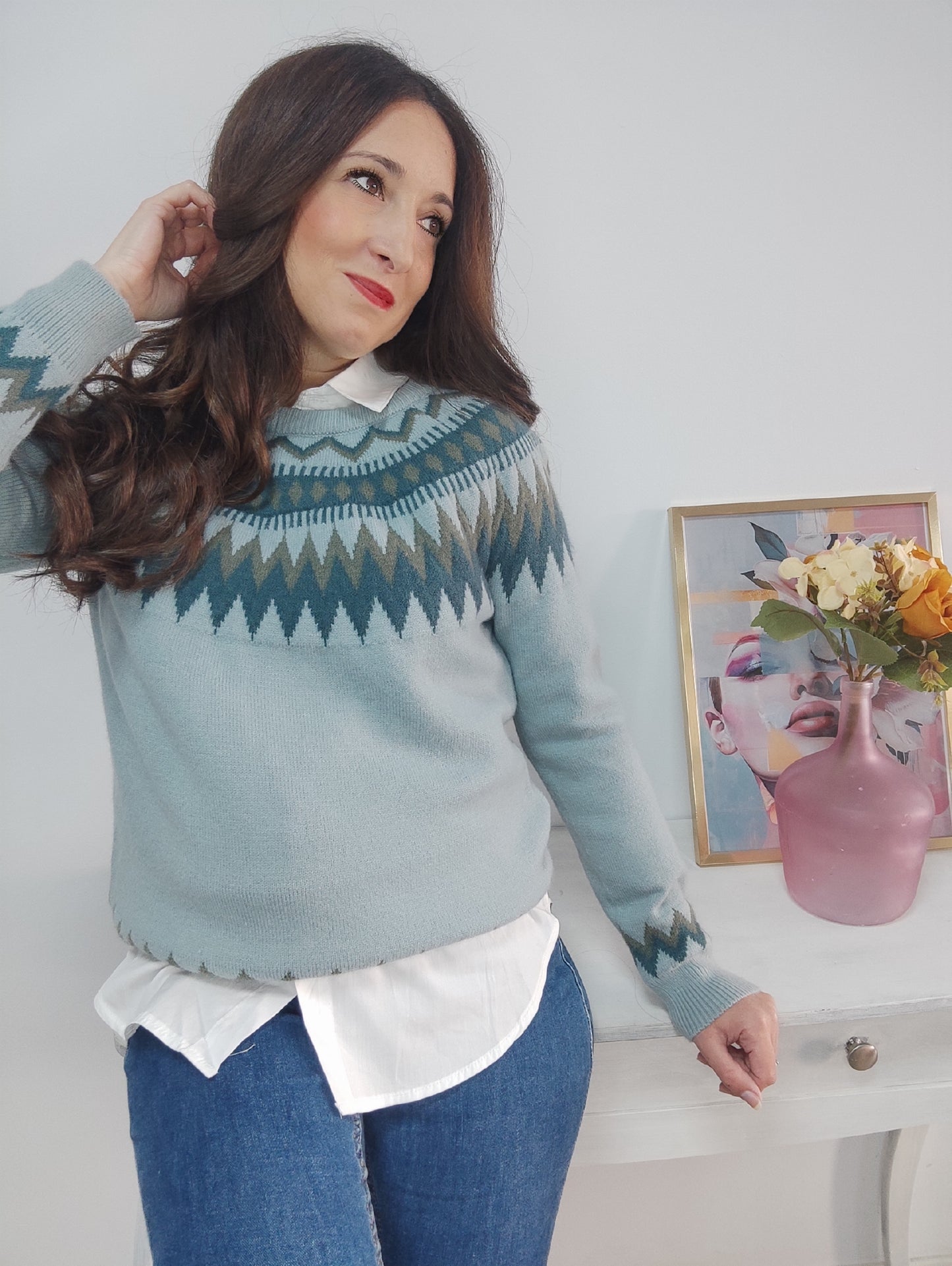 Jersey Jacquard azul