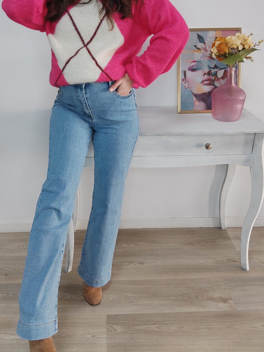 Jeans wide leg etiqueta roja