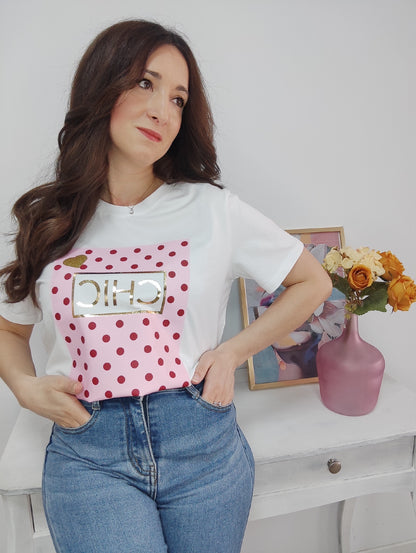 Camiseta Chic Lunares Rosa