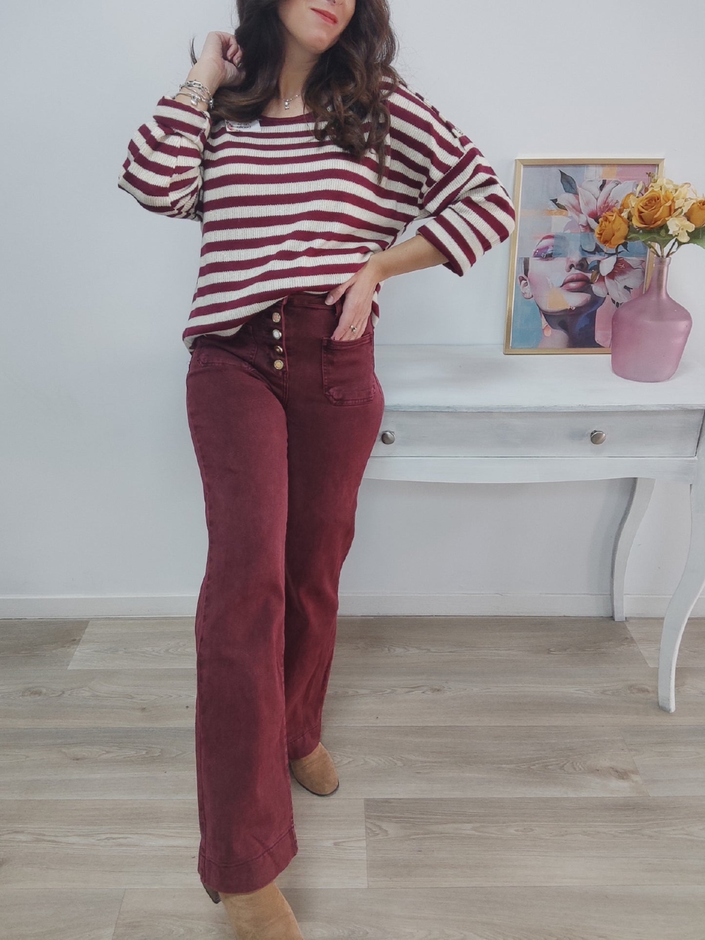 Vaquero wide leg burdeos