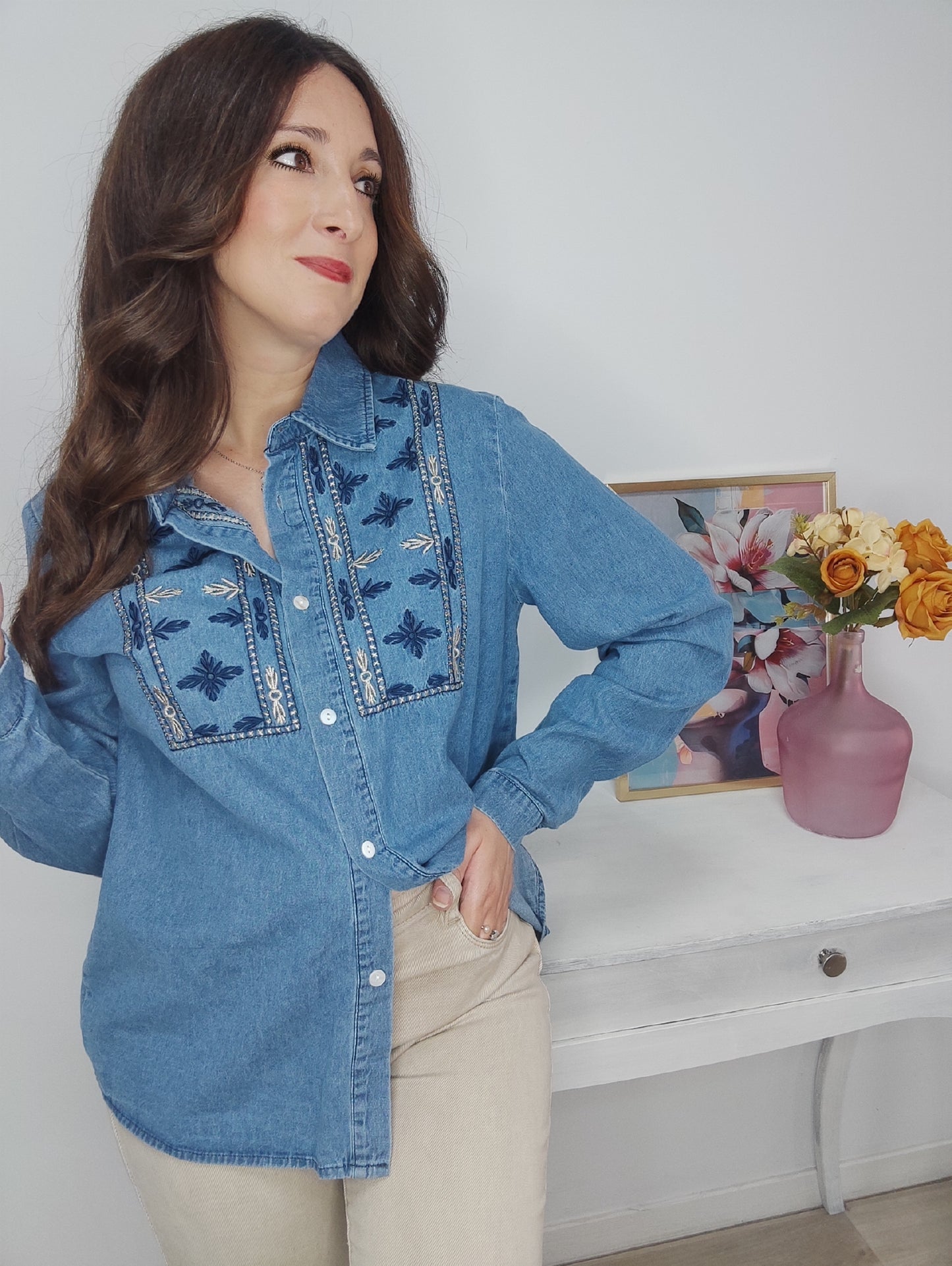 Camisa denim bordada