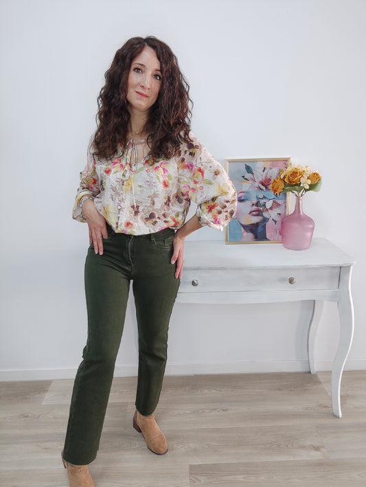 Jeans flare verde bosque