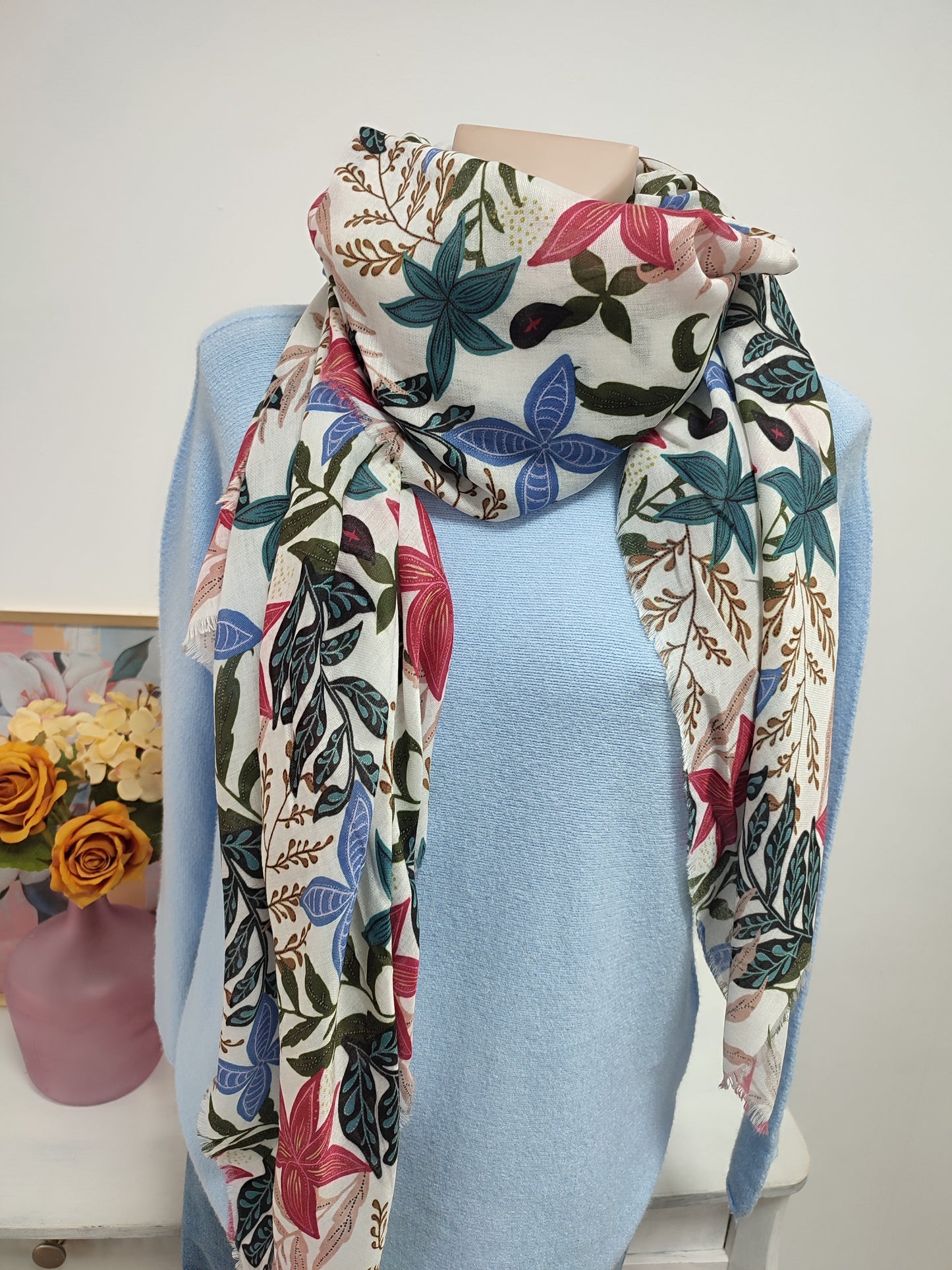 Pañuelo floral verdoso/azul