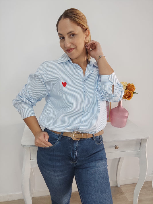 Camisa rayas Oxford corazón