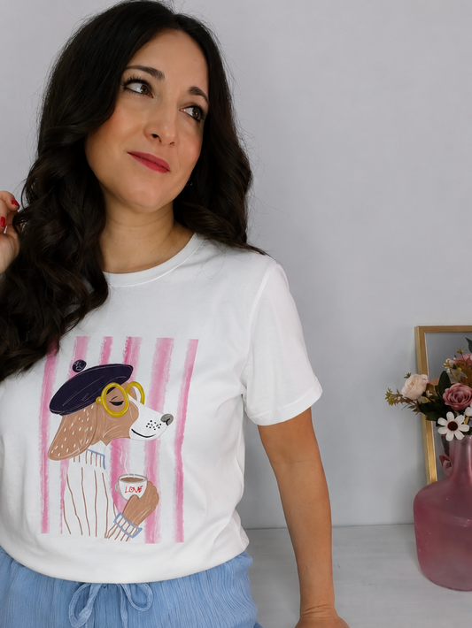 Camiseta perro coffee rosa