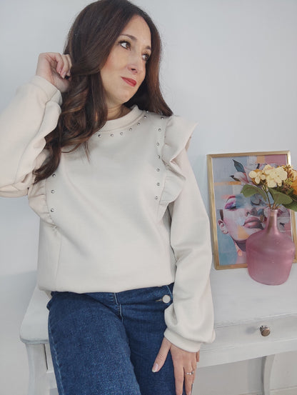 Sudadera tachas beige